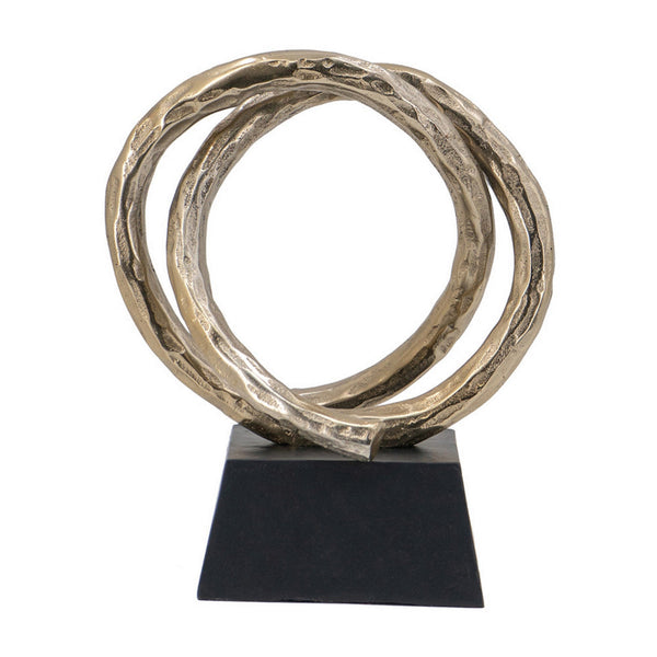 Benzara 10 Inch Modern Table Sculpture Bright Gold Aluminum Intertwined Ring Loop - BM302689