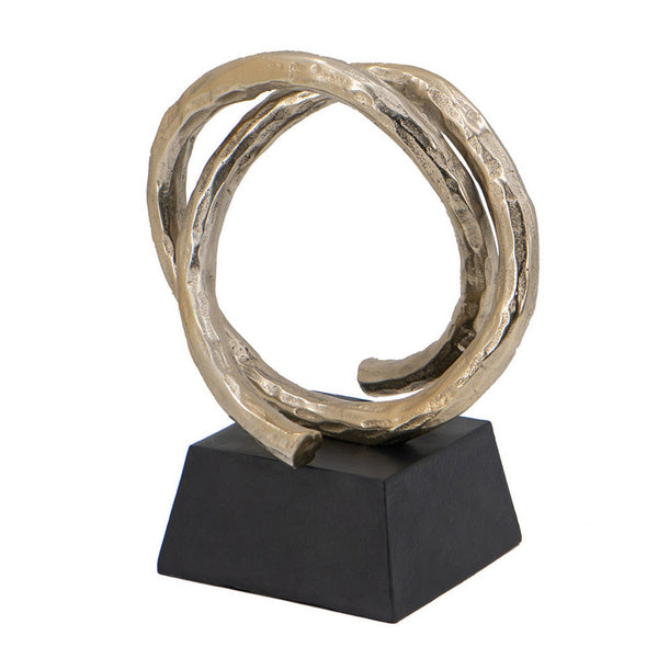 benzara 10 Inch Modern Table Sculpture Bright Gold Aluminum Intertwined Ring Loop - BM302689