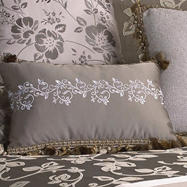 Benzara 10 Piece King Polyester Comforter Set With Leaf Print Platinum Gray - BM225167