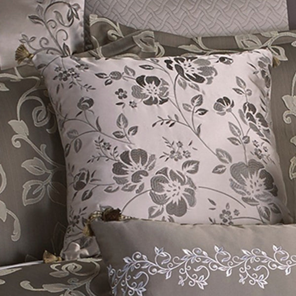 Benzara 10 Piece King Polyester Comforter Set With Leaf Print Platinum Gray - BM225167