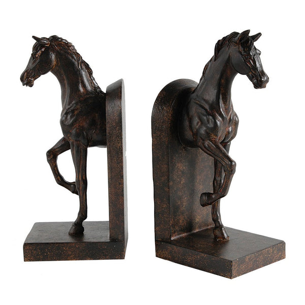 benzara 11 Inch Modern Bookend Trotting Horse FIgurines Artisanal Black Finish - BM285513