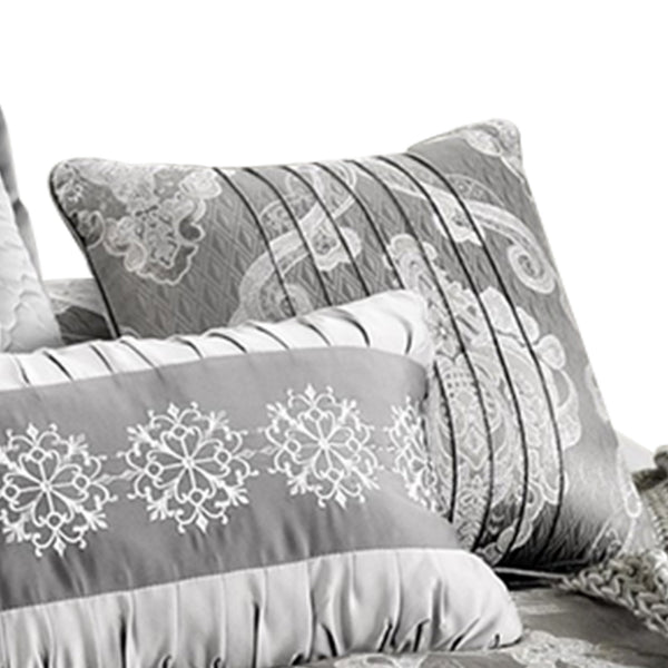 Benzara 12 Piece King Polyester Comforter Set With Medallion Print Platinum Gray - BM225173
