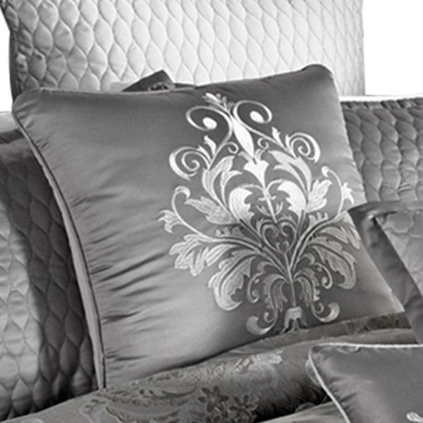 Benzara 12 Piece King Polyester Comforter Set With Medallion Print Platinum Gray - BM225173