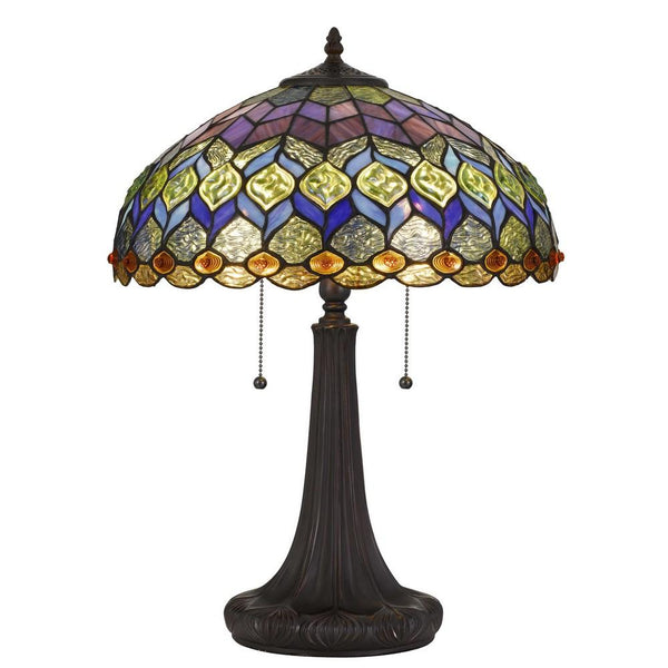 benzara 120 Watt Tiffany Table Lamp with Engraved Base Multicolor - BM233347