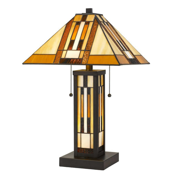 benzara 127 Watt Tiffany Shade Table Lamp with Metal Base Multicolor - BM233346