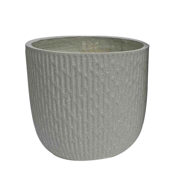 Benzara 14 Inch Planter Set Of 2 Drum Shape Engraved Design Textured Green - BM309745