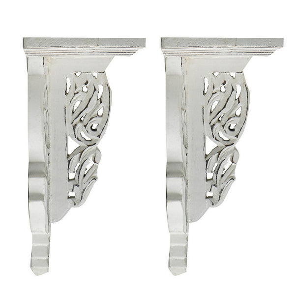 Benzara 14 Inch Set Of 2 Wall Decorations Shelves Antique White Carved Design - BM302600