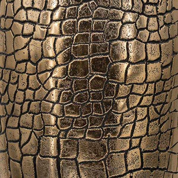 Benzara 15 Inch Aluminum Urn Lidded Top Hammered Texture Antique Gold Finish - BM302581