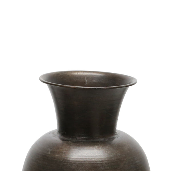 Benzara 15 Inch Metal Jar With Wooden Accent And Flared Opening Black And Brown - BM221171