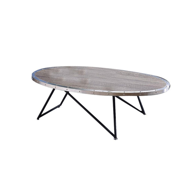 Benzara 15 Inch Oval Coffee Table With Irregular Metal Base Gray - BM156781