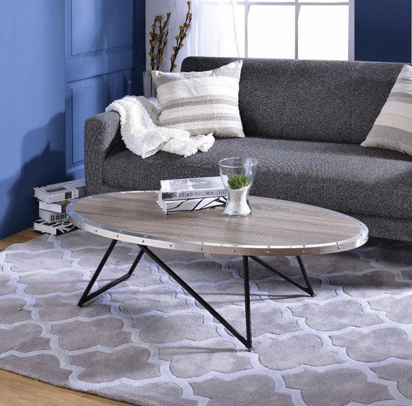 benzara 15 Inch Oval Coffee Table with Irregular Metal Base Gray - BM156781
