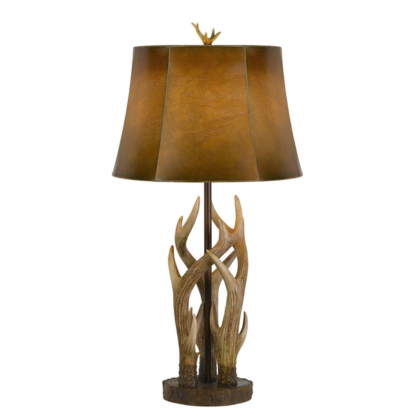 benzara 150 Watt Leatherette Shade Table Lamp with Antler Polyresin Base Brown - BM224718