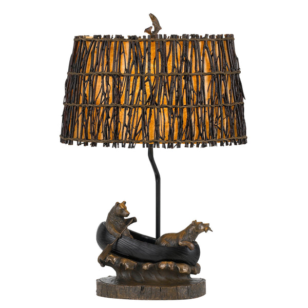benzara 150W 3 Way Bear Canoe Table Lamp with Oval Wicker Shade Antique Bronze - BM224872