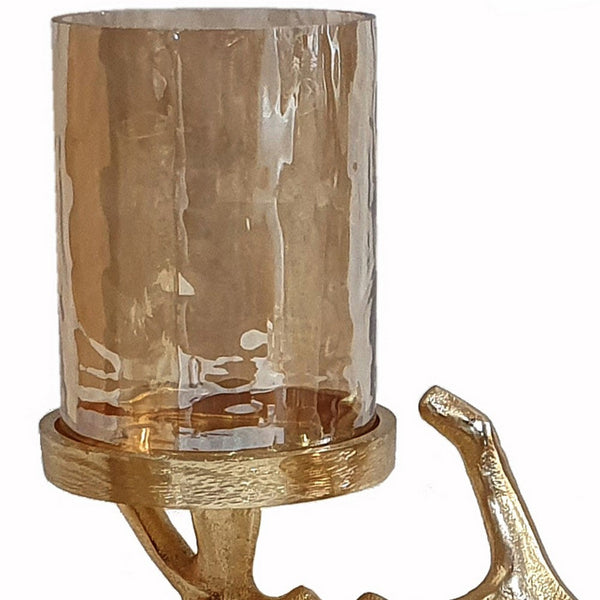 Benzara 16 Inch 3 Pillar Candle Holder Aluminum Accented Frosted Glass Gold - BM285263