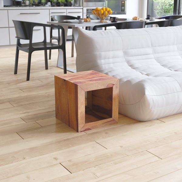 Benzara 16 Inch Cube Shape Rosewood Side Table With Cutout Bottom Brown - UPT‐30350