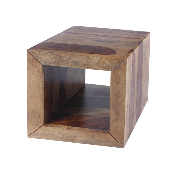 Benzara 16 Inch Cube Shape Rosewood Side Table With Cutout Bottom Brown - UPT‐30350