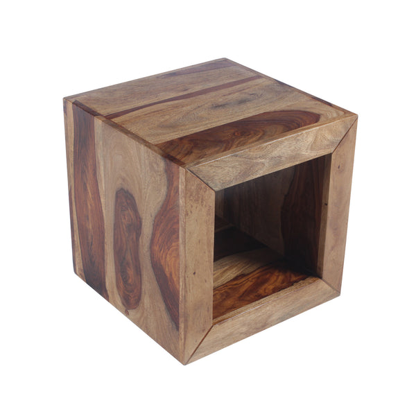 Benzara 16 Inch Cube Shape Rosewood Side Table With Cutout Bottom Brown - UPT‐30350