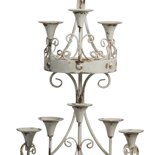 Benzara 16 Inch Wall Mount Candle Holder Ornately Scrolled White Metal Finish - BM285548