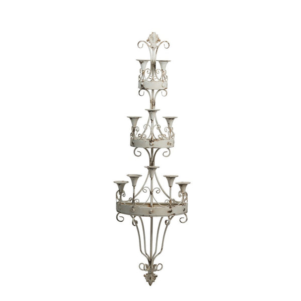benzara 16 Inch Wall Mount Candle Holder Ornately Scrolled White Metal Finish - BM285548