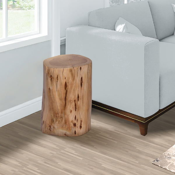 Benzara 17 Inch Accent Stump Stool End Table Live Edge Acacia Wood Log With Grain And Knot Details Natural Brown - UPT-272548