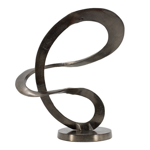 Benzara 17 Inch Modern Sculpture Black Aluminum Tabletop Decor Loop Round Base - BM302597