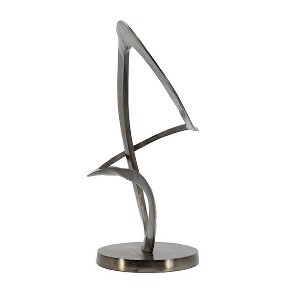 Benzara 17 Inch Modern Sculpture Black Aluminum Tabletop Decor Loop Round Base - BM302597