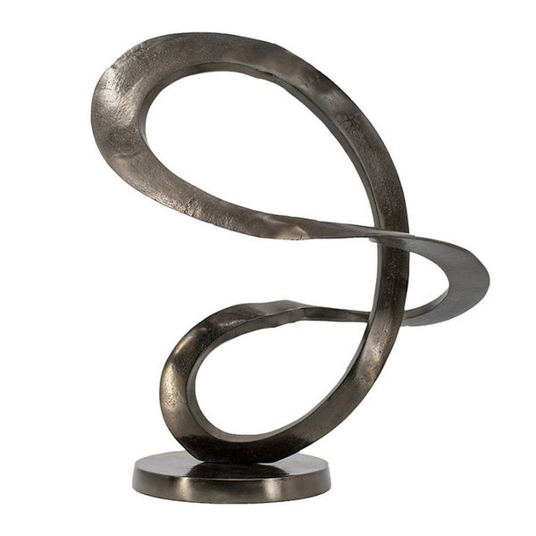 benzara 17 Inch Modern Sculpture Black Aluminum Tabletop Decor Loop Round Base - BM302597