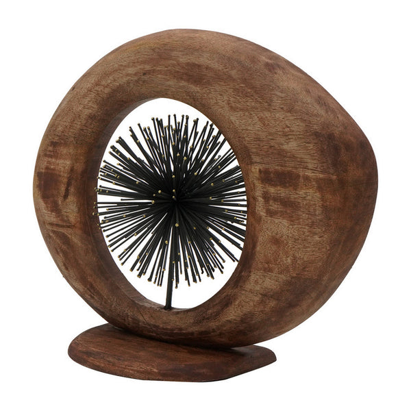Benzara 17 Inch Modern Sculpture Brown Mango Wood Frame Striking Open Eye Design - BM302557