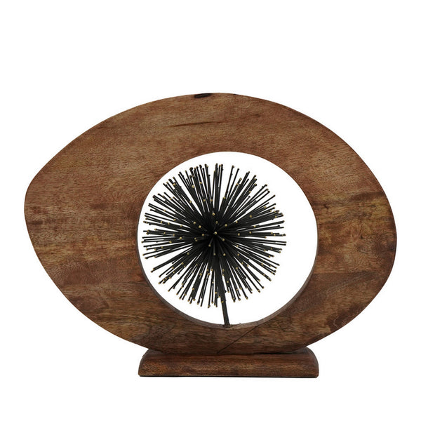 Benzara 17 Inch Modern Sculpture Brown Mango Wood Frame Striking Open Eye Design - BM302557
