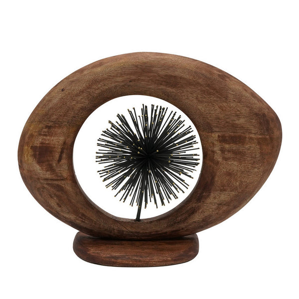 benzara 17 Inch Modern Sculpture Brown Mango Wood Frame Striking Open Eye Design - BM302557