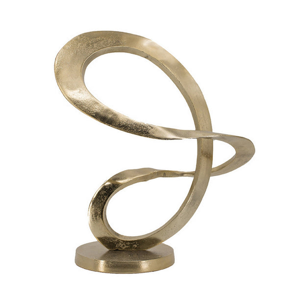 Benzara 17 Inch Modern Sculpture Gold Aluminum Tabletop Decor Loop Round Base - BM302686