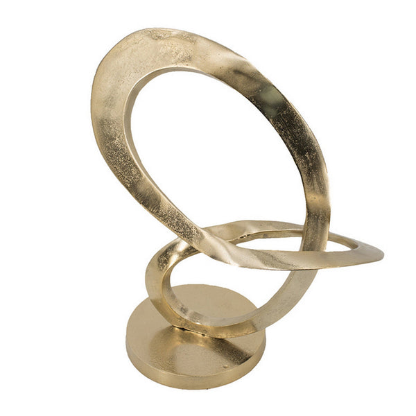 Benzara 17 Inch Modern Sculpture Gold Aluminum Tabletop Decor Loop Round Base - BM302686