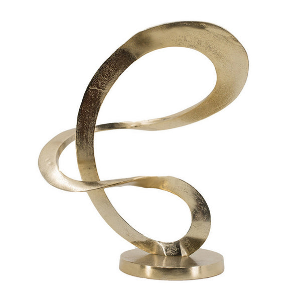 benzara 17 Inch Modern Sculpture Gold Aluminum Tabletop Decor Loop Round Base - BM302686