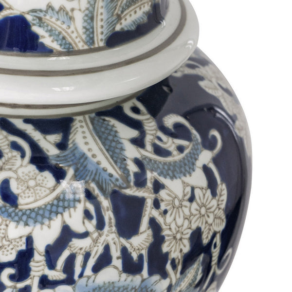 Benzara 17 Inch Porcelain Ginger Jar With Lid Vintage Blue And White Flower Design - BM285943