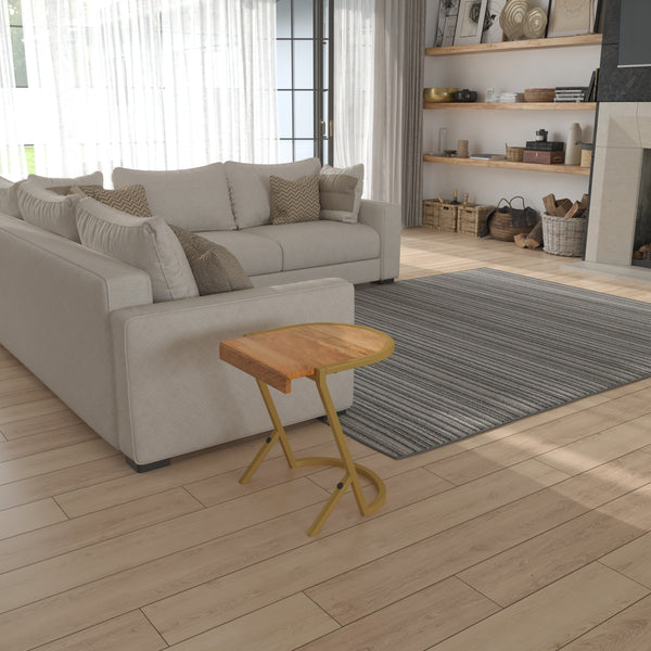 Benzara 17 Inch Side End C Table Natural Mango Wood Top With Drop Edge Iron Gold Angled Frame - UPT-276369