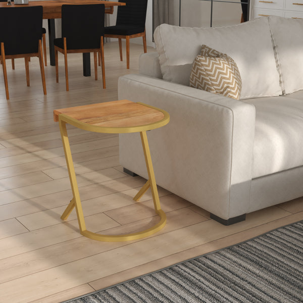 benzara 17 Inch Side End C Table Natural Mango Wood Top with Drop Edge Iron Gold Angled Frame - UPT-276369 benzara 17 Inch Side End C Table Natural Mango Wood Top with Drop Edge Iron Gold Angled Frame - UPT-276369