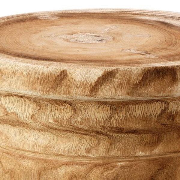 Benzara 17 Inch Stool Accent Table Paulownia Wood Three Leg Base Natural Brown - BM285724