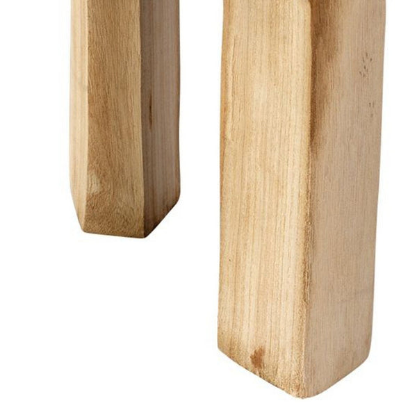Benzara 17 Inch Stool Accent Table Paulownia Wood Three Leg Base Natural Brown - BM285724