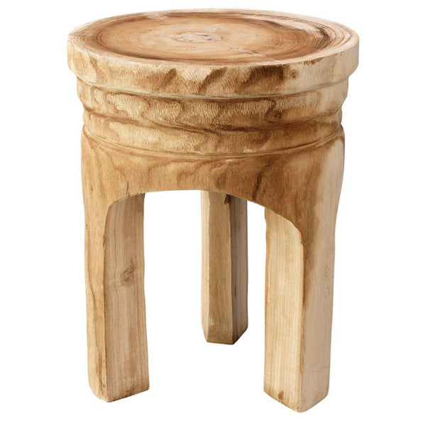benzara 17 Inch Stool Accent Table Paulownia Wood Three Leg Base Natural Brown - BM285724
