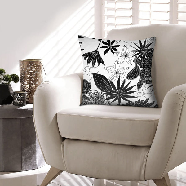 Benzara 17 X 17 Inch Decorative Square Cotton Accent Throw Pillows Classic Floral Print Set Of 2 Black And White By The Urban Port