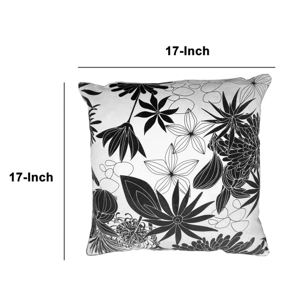 Benzara 17 X 17 Inch Decorative Square Cotton Accent Throw Pillows Classic Floral Print Set Of 2 Black And White By The Urban Port