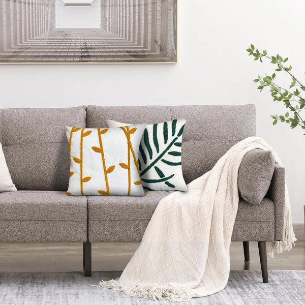 Benzara 17 X 17 Inch Square Cotton Accent Throw Pillows Leaf Embroidery Set Of 2 White Green Yellow By The Urban Port