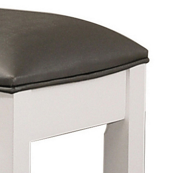 Benzara 18 Inch Vanity Stool Foam Cushion White Frame Metallic Gray Faux Leather - BM296763