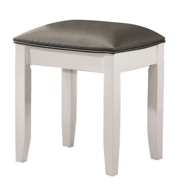 benzara 18 Inch Vanity Stool Foam Cushion White Frame Metallic Gray Faux Leather - BM296763