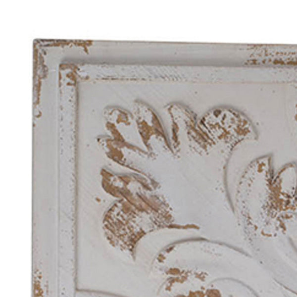 Benzara 18 Inch Wall Art Panel Set Of 4 Square Split Image Fir Wood White Brown - BM312856