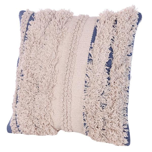 Benzara 18 X 18 Handcrafted Shaggy Cotton Accent Throw Pillows Woven Yarn Set Of 2 Beige Blue By The Urban Port