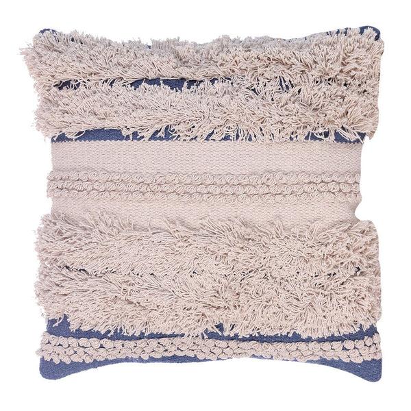 Benzara 18 X 18 Handcrafted Shaggy Cotton Accent Throw Pillows Woven Yarn Set Of 2 Beige Blue By The Urban Port
