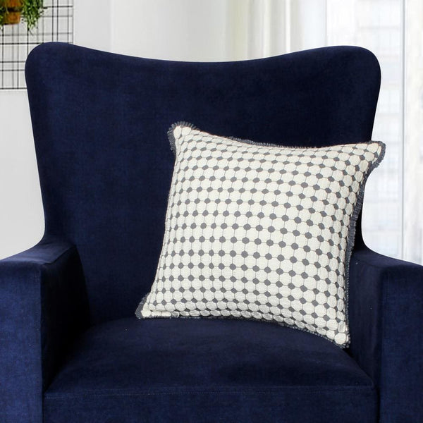 Benzara 18 X 18 Handcrafted Square Cotton Accent Throw Pillow Woven Dotted Tile Design Set Of 2 White Gray By The Urban Port