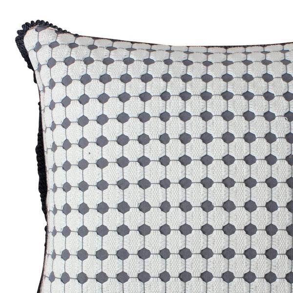 Benzara 18 X 18 Handcrafted Square Cotton Accent Throw Pillow Woven Dotted Tile Design Set Of 2 White Gray By The Urban Port