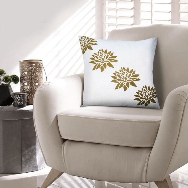 Benzara 18 X 18 Square Accent Pillows Soft Cotton Cover Printed Lotus Flower Set Of 2 Gold White By The Urban Port